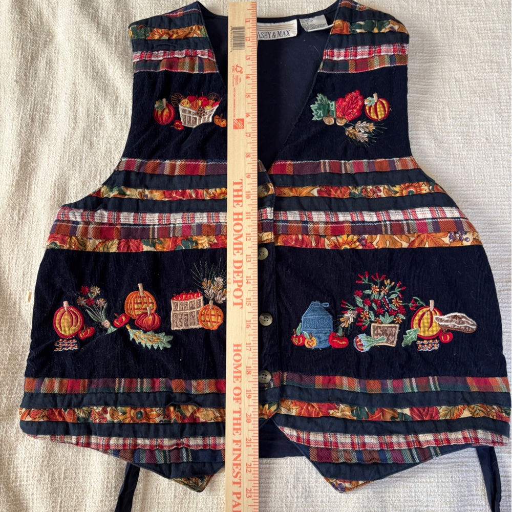 Casey & Max Vintage Cotton Embroidered Harvest Fall Theme Vest w Tie Back - Picture 6 of 11
